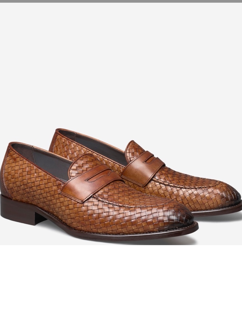 Johnston & Murphy Ellsworth brown Woven leather Penny Loafers dapper men size 11